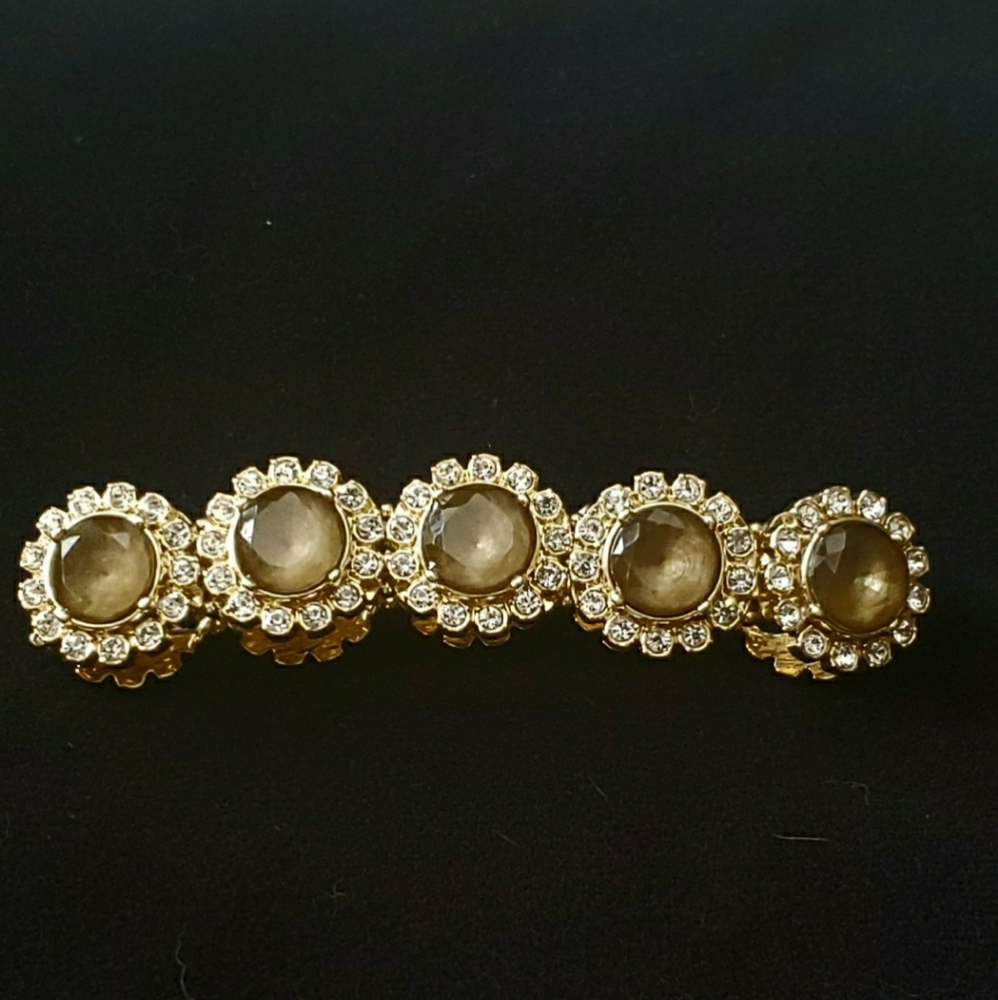 Gold Tone Stretch Bracelet Cabochons & Rhinestones - Picture 7 of 11